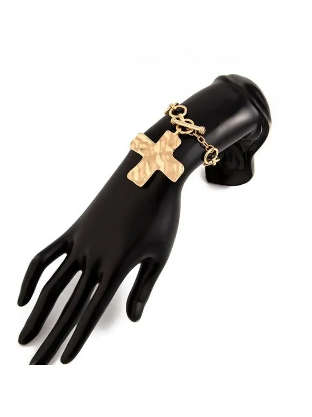Chunky Big Hammered Cross Bracelets Trendy Statement Faith Chain Bracelet